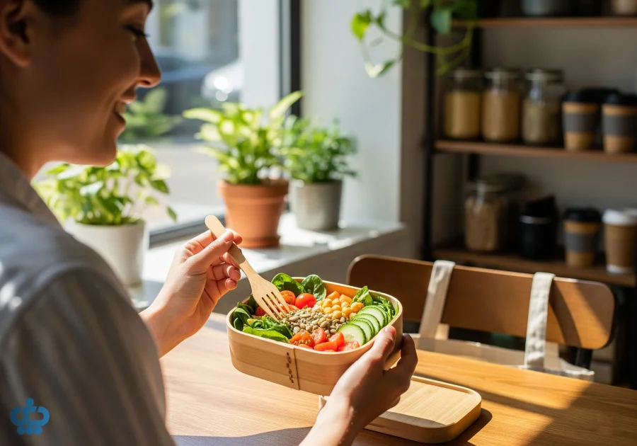 غذای گیاهی در ظرف بامبو