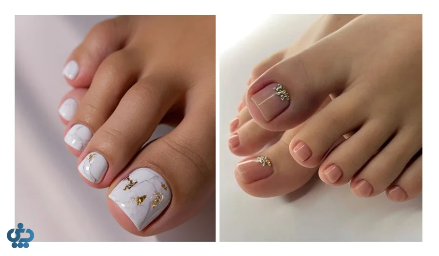 مدل ناخن پا عروس با رنگ سفید و طراحی ظریف