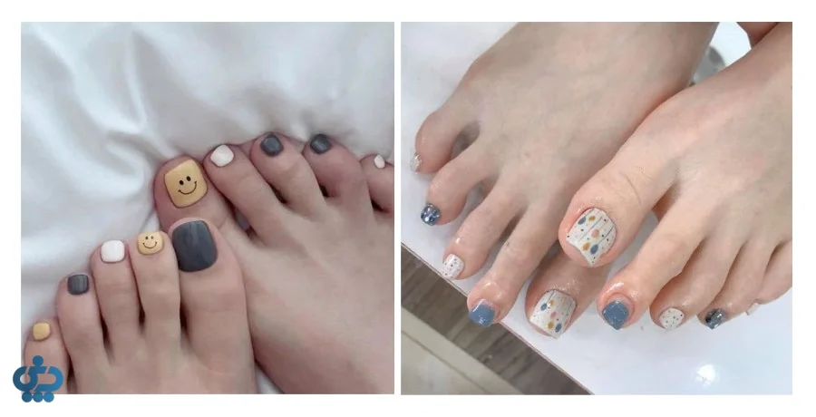 طراحی ناخن پا شیک با نگین یا طرح‌های مینیمال