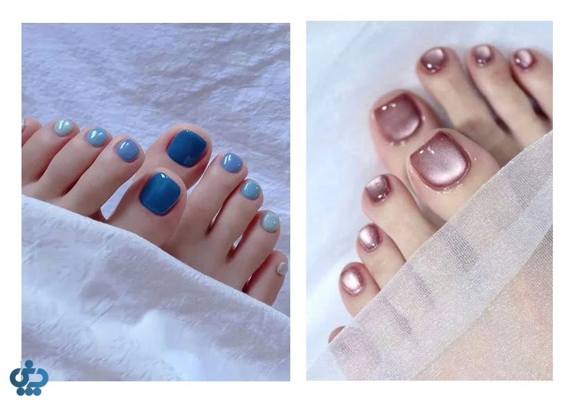 مدل ناخن پا دخترانه با رنگ‌های فانتزی و براق