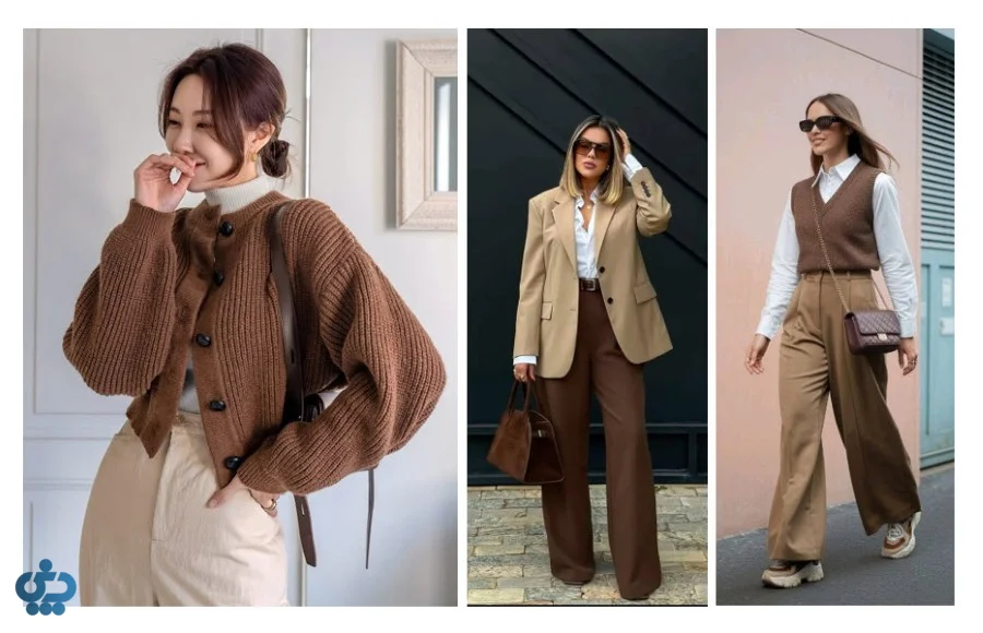 ست پاییزی قهوه ای و کرم