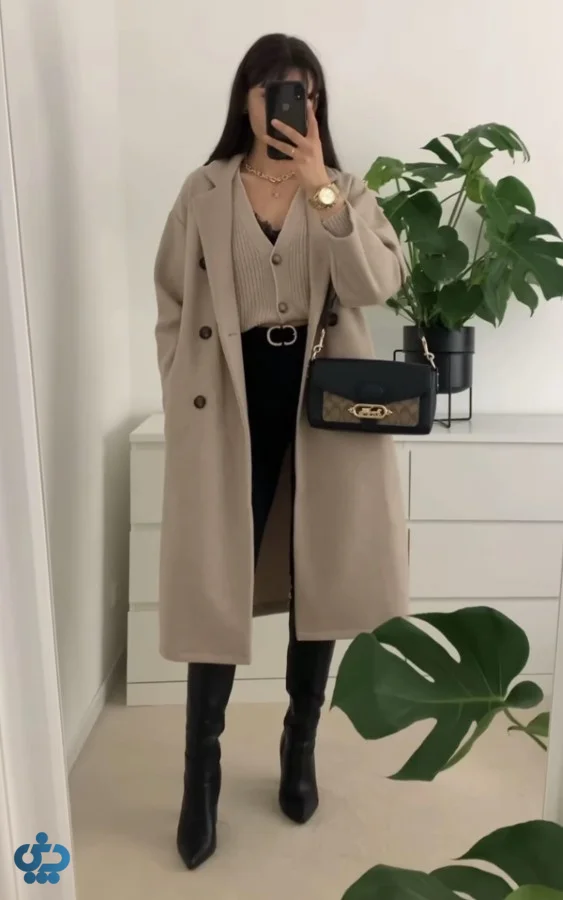 استایل با پالتو بلند بژ