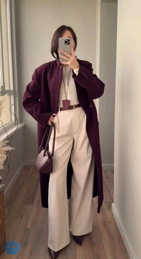 استایل با پالتوی شرابی اورسایز