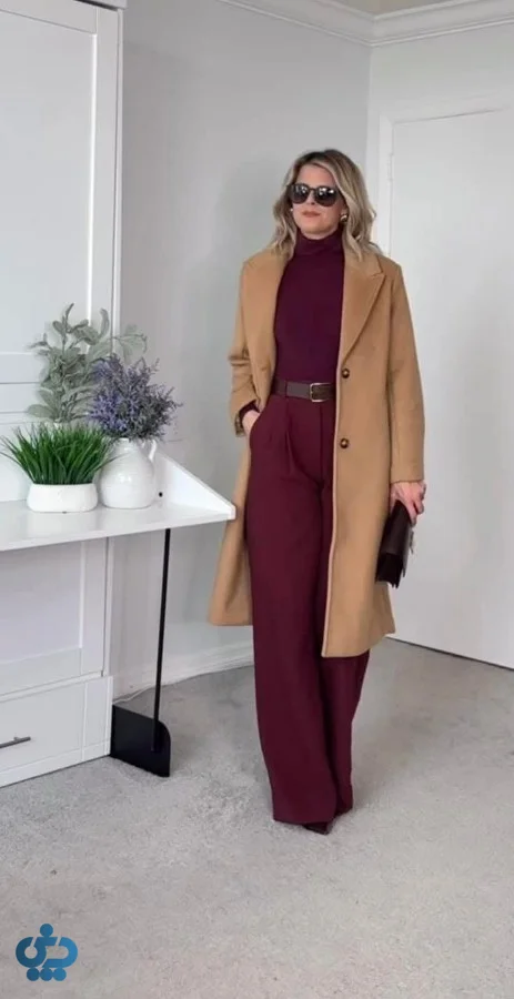 استایل با پالتوی شرابی اورسایز