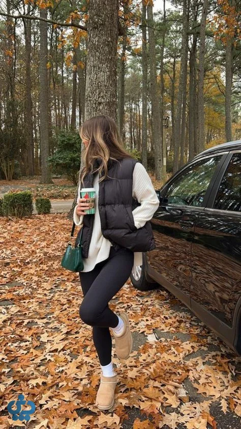 استایل با پافر همراه با شلوار و لگ و دامن