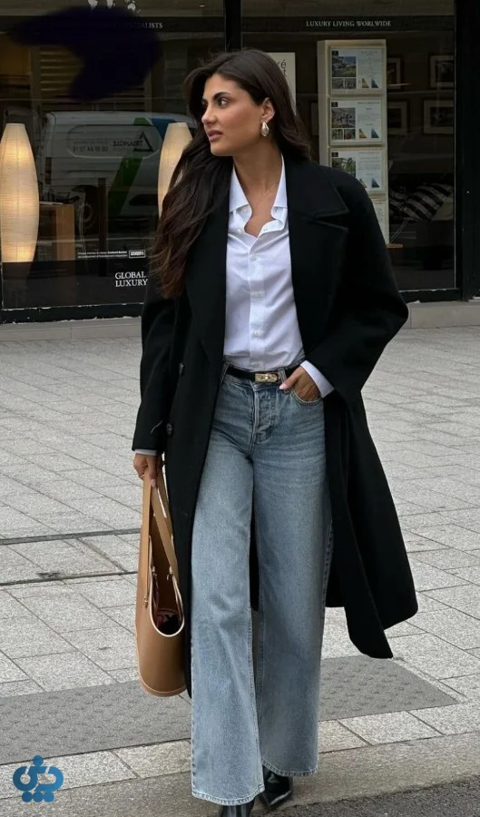 ایده استایل با ترنج کت با جین آبی و پیراهن سفید