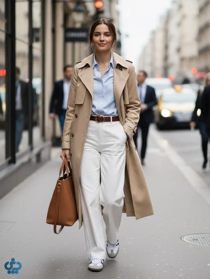 ایده استایل با ترنج کت با جین آبی و پیراهن سفید