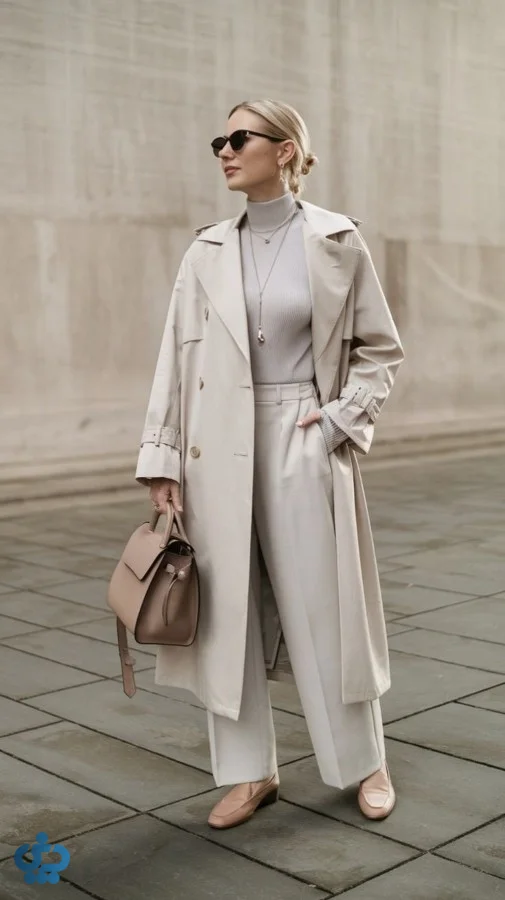 استایل مونوکروماتیک با ترنچ کت