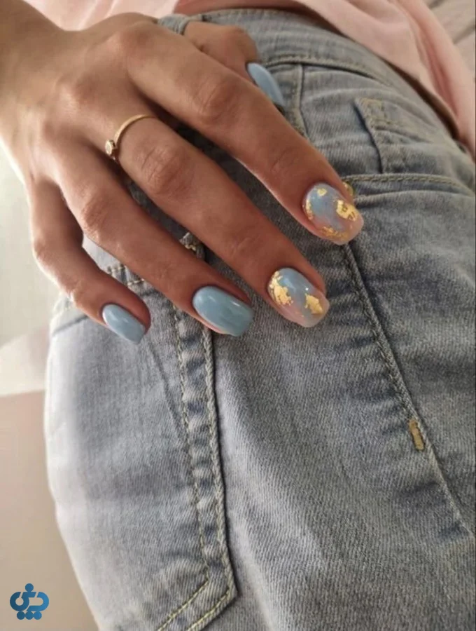 ایده طراحی آبی مه آلود با ورق طلا