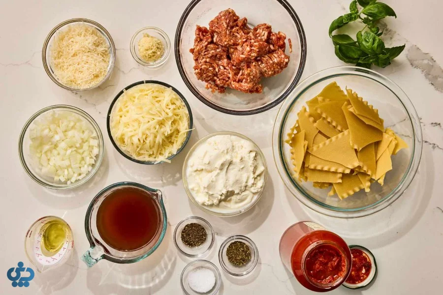 مواد لازم برای تهیه لازانیا با گوشت چرخ کرده