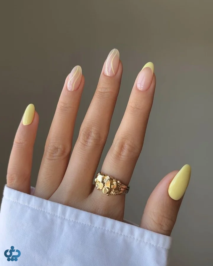 طراحی ناخن زرد کره‌ای فرنچ مینیمال