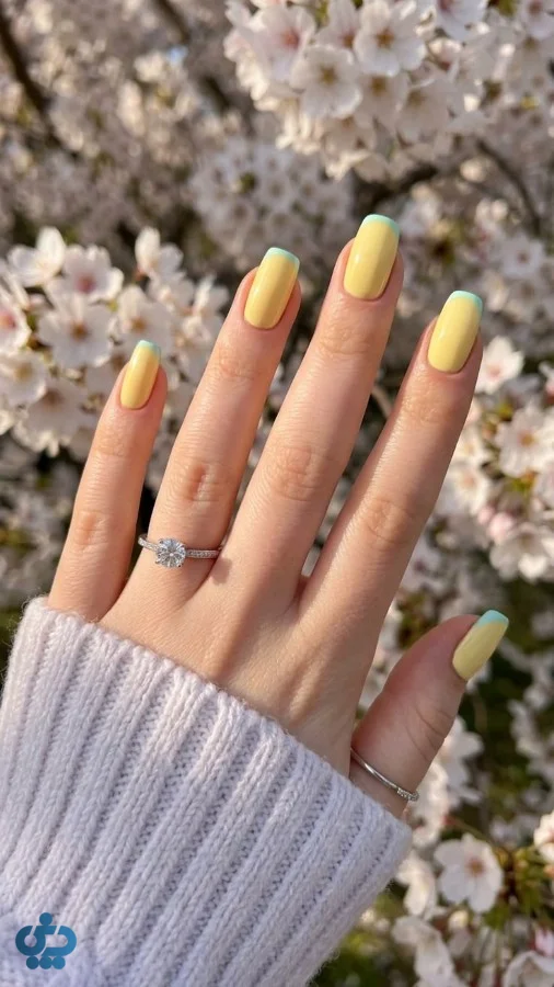 طراحی ناخن زرد کره‌ای فرنچ مینیمال