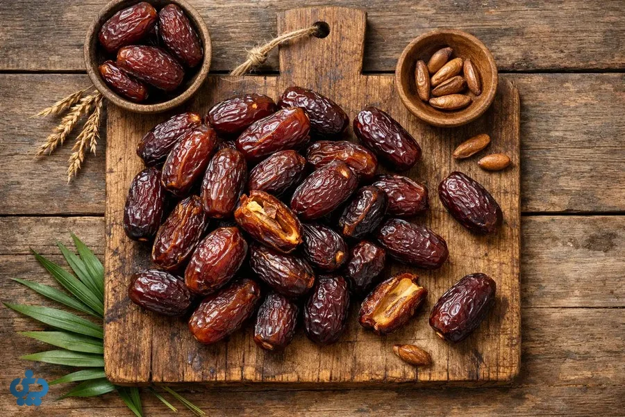 خرمای مجول تازه روی تخته چوبی