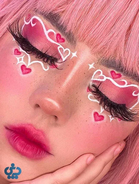 آرایش صورتی گرافیکی ای‌گرل با خطوط سفید و فانتزی